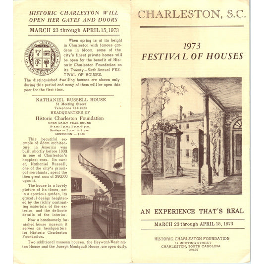 Vintage 1973 Charleston SC Festival of Houses Travel Brochure TF4-B2