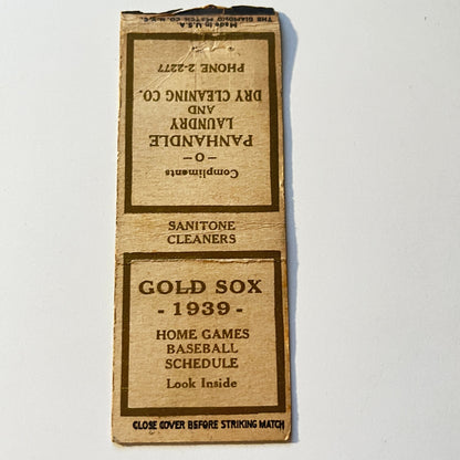 Amarillo Texas Gold Sox Baseball 1939 Schedule Matchbook Cover MB111-6
