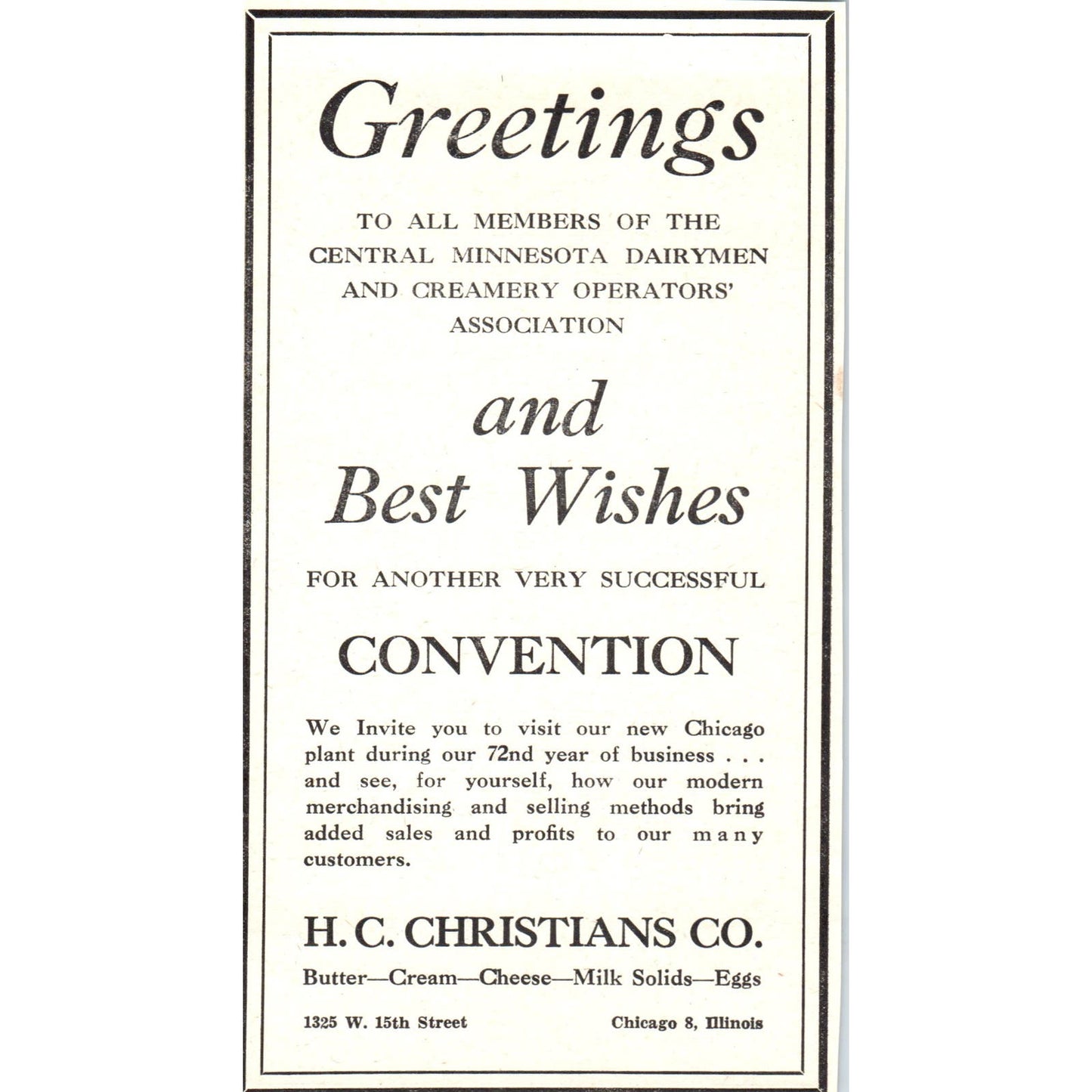 H.C. Christians Co Chicago, The Dairy Supply Co Minneapolis 1953 Ad AE9-DC1