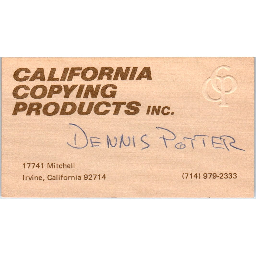 Dennis Potter California Copying Products Irvine CA Vintage Business Card SE3-B4