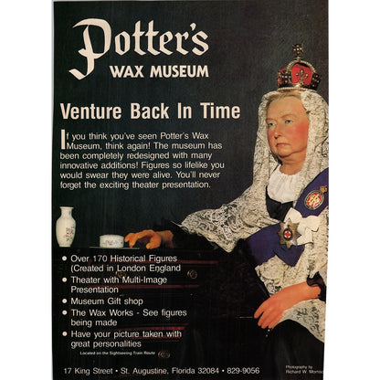 Potter's Wax Museum / Restored Spanish Quarter St. Augustine FL 1989 Ad AF9-13