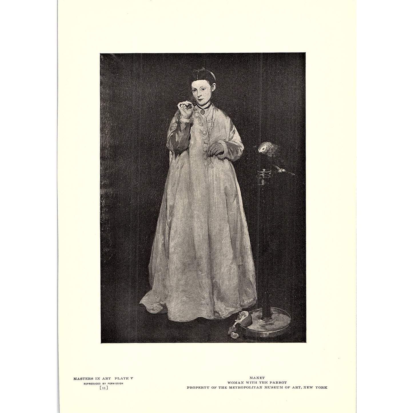 Woman With The Parrot - Manet - 1908 Litho Art Print AF4-3