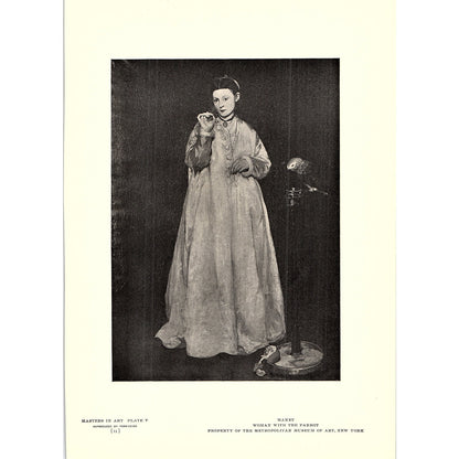 Woman With The Parrot - Manet - 1908 Litho Art Print AF4-3