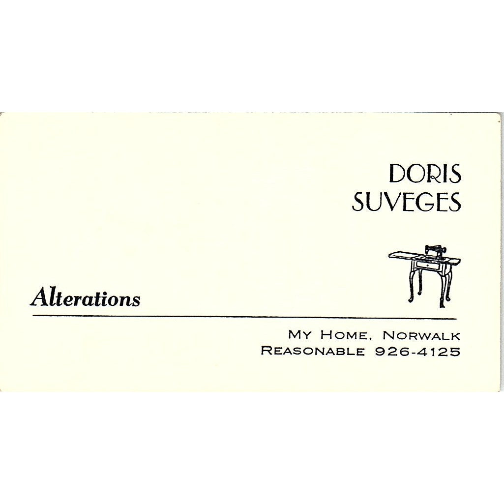 Alterations Doris Suveges Norwalk CA Vintage Business Card SSB4-B12