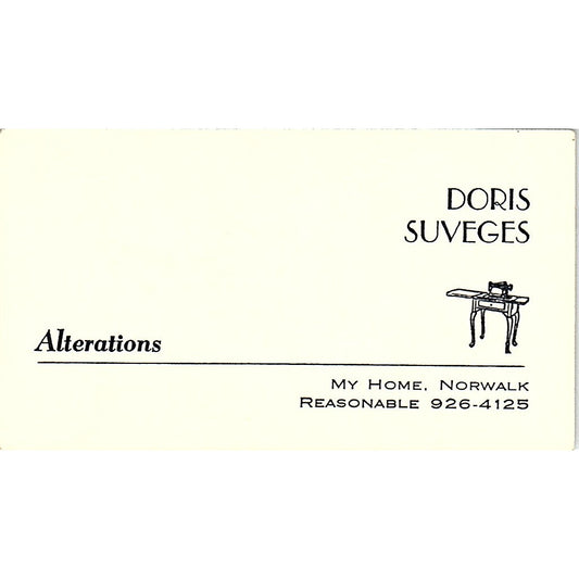 Alterations Doris Suveges Norwalk CA Vintage Business Card SSB4-B12