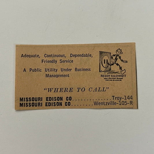 Reddy Kilowatt Missouri Edison Co Troy Wentzville MO 949 Ad AI5-S19