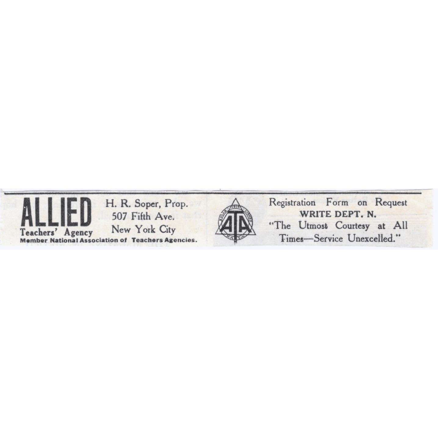 1931 Allied Teachers' Agency H.R. Soper NY Original Advertisement AE5-SA1