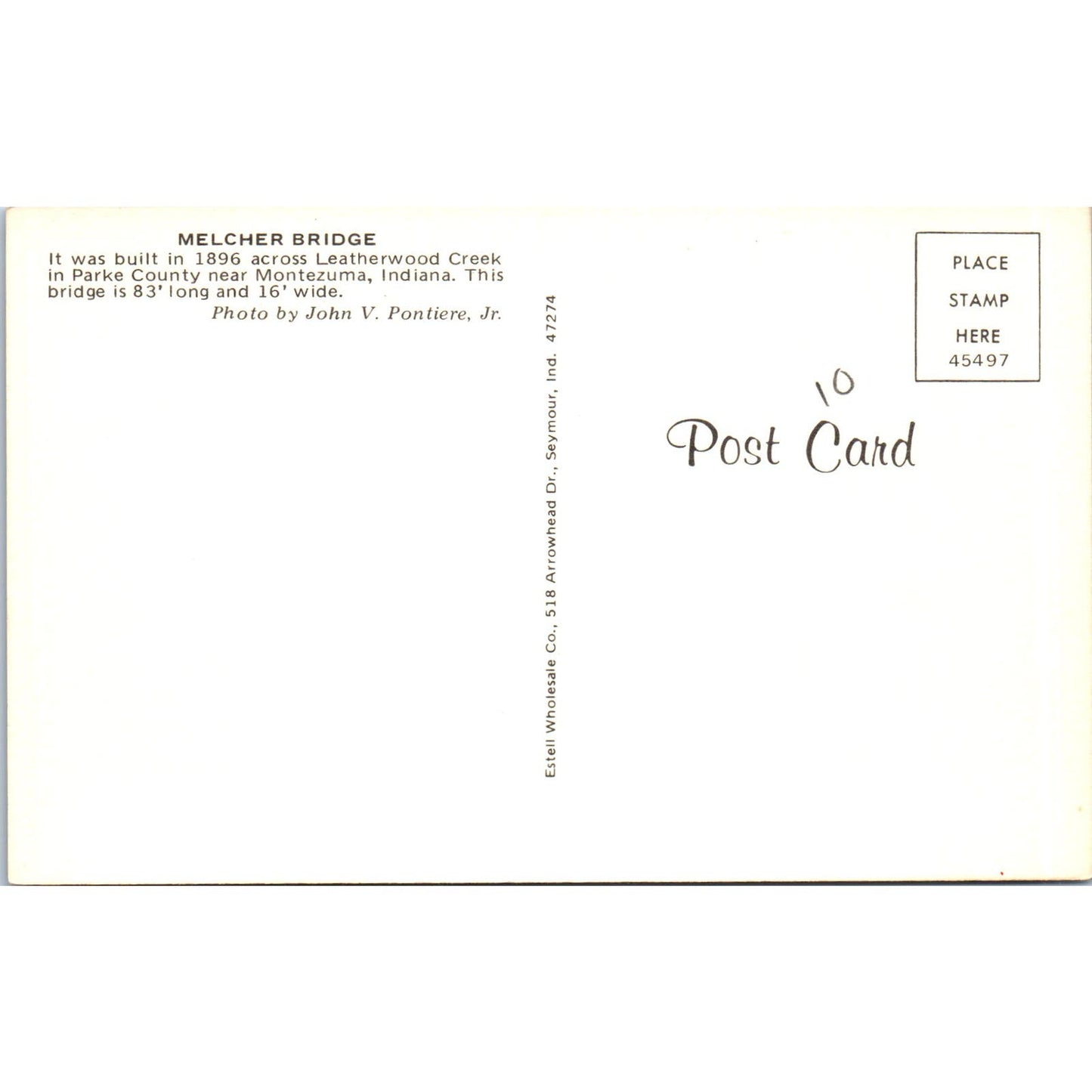 Melcher Bridge Leatherwood Creek Montezuma IN Covered Bridge Postcard PC13