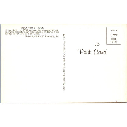 Melcher Bridge Leatherwood Creek Montezuma IN Covered Bridge Postcard PC13