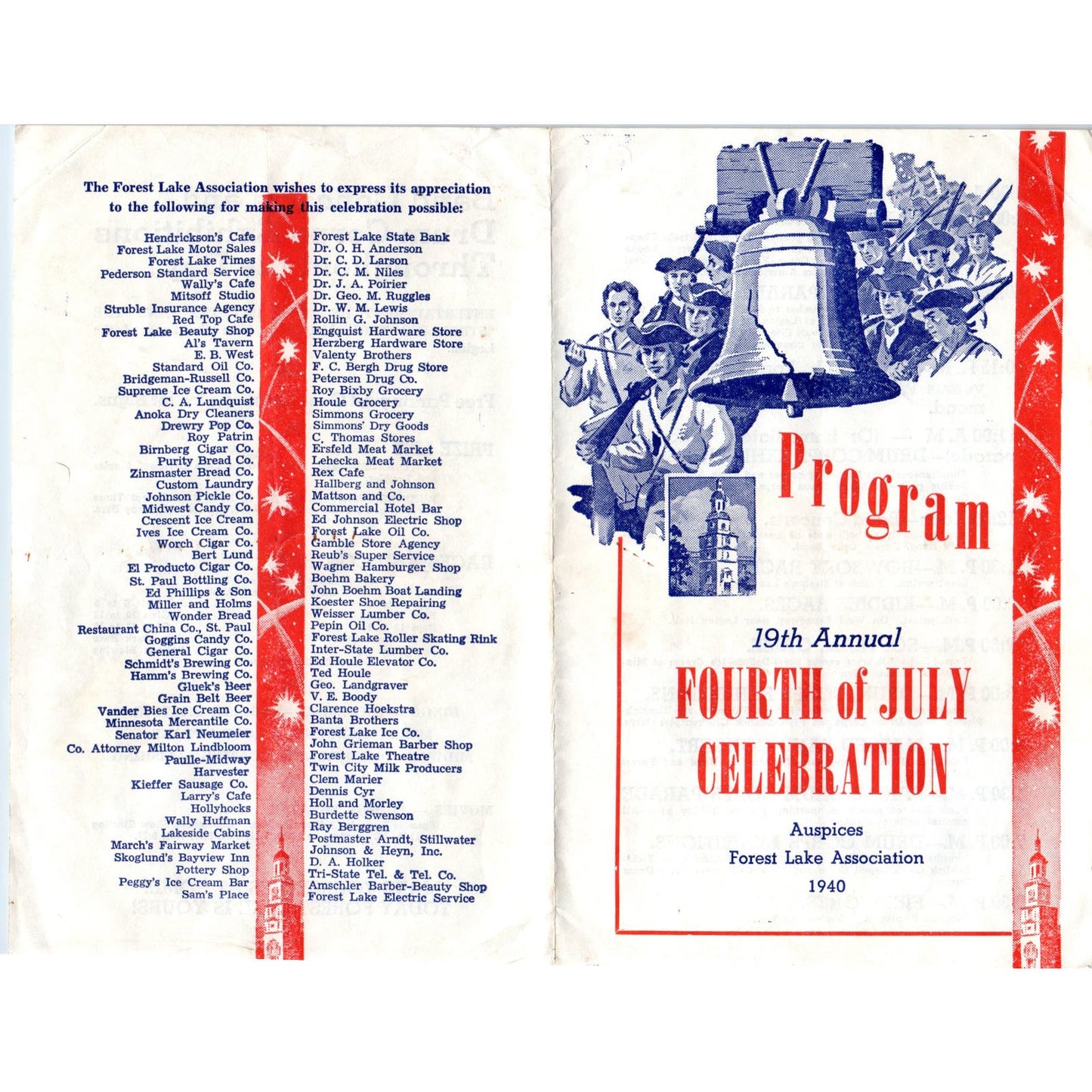 1940 Auspices Forest Lake Association 4th of July Celebration Program MN AE2