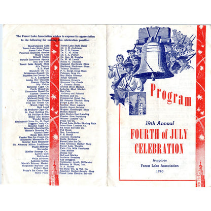 1940 Auspices Forest Lake Association 4th of July Celebration Program MN AE2