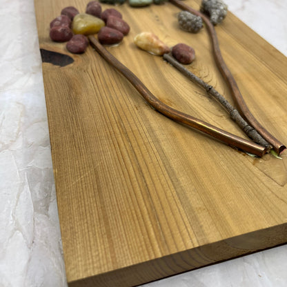 Rustic Wood, Copper and Rock Original Folk Wall Art Floral 7x14” TF5