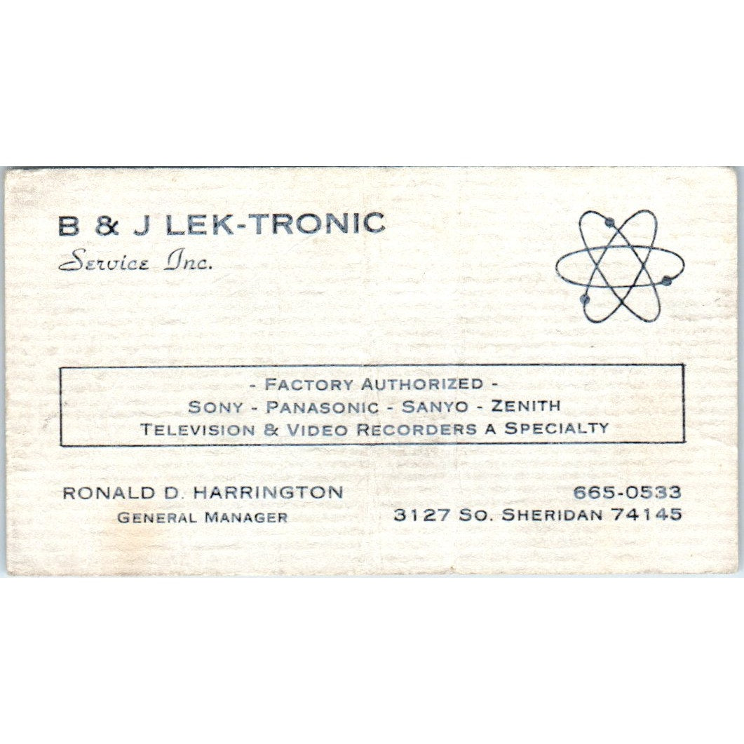 B&J Lek-Tronic Service Ronald D. Harrington Tulsa Vintage Business Card SD8-B5