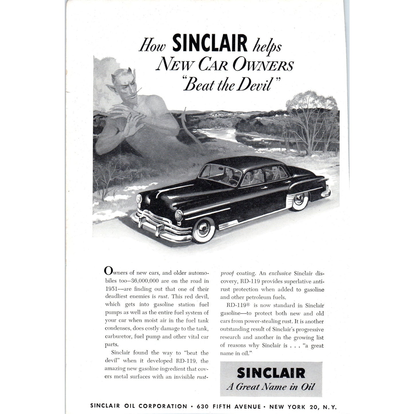 Sinclair Oil - New Car Owners Beat the Devil - Vintage Magazine Ad D18