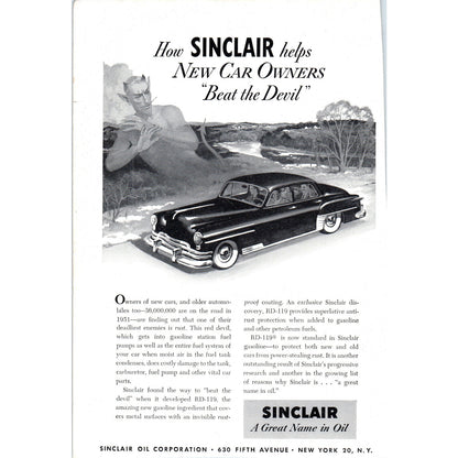 Sinclair Oil - New Car Owners Beat the Devil - Vintage Magazine Ad D18