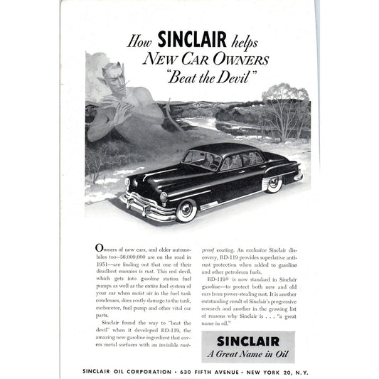 Sinclair Oil - New Car Owners Beat the Devil - Vintage Magazine Ad D18