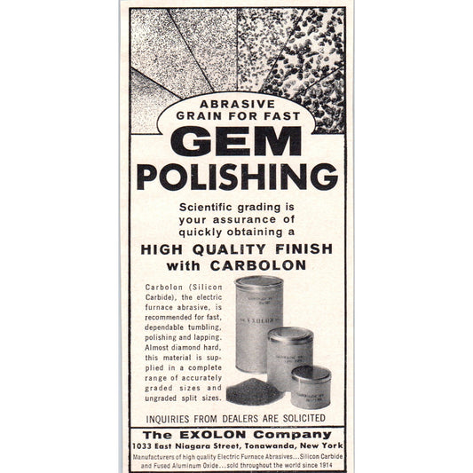 The Exolon Company Gem Polishing Towanda New York 1964 Magazine Ad AB6-M2