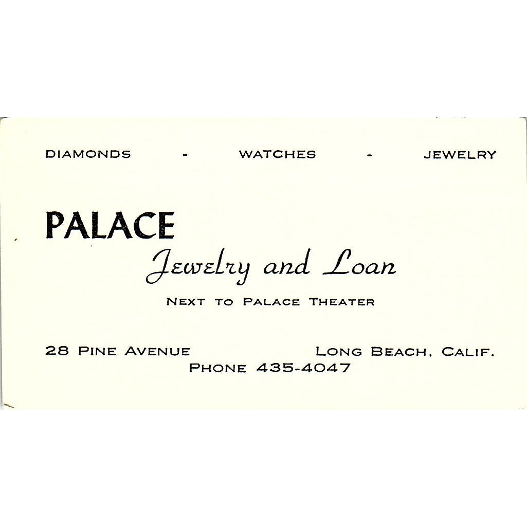 Palace Jewelry and Loan , Long Beach  CA, Vintage Business Card SF3-B9