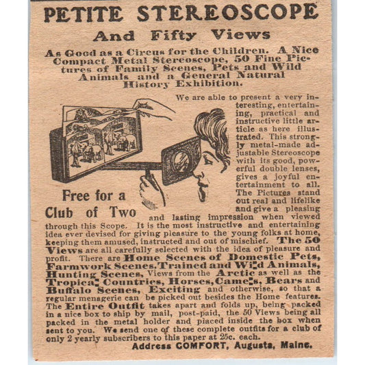 Petite Stereoscope View Offer Comfort Augusta Maine 1910 Magazine Ad AF1-CM2