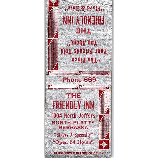 The Friendly Inn North Platte NE Floyd & Buss Vintage Matchbook Cover SC7-Y6
