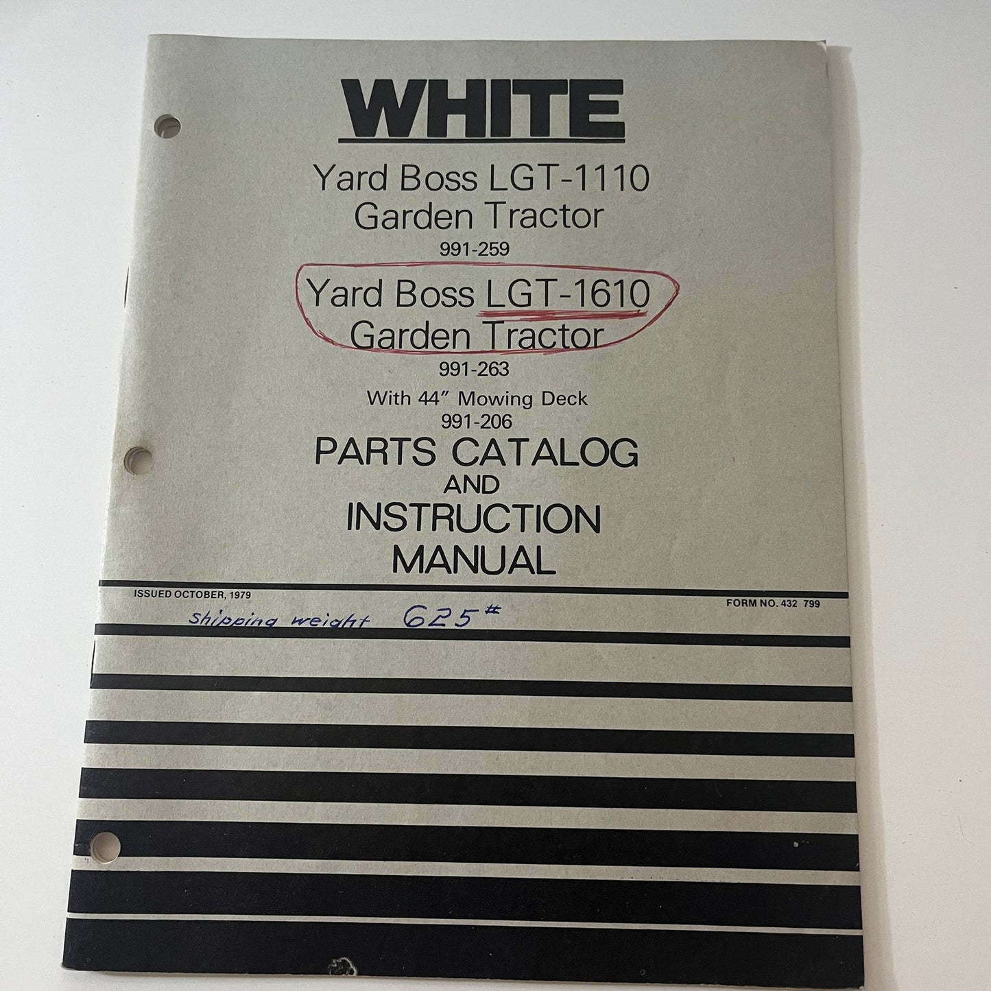 White Yard Boss LGT-1110 Garden Tractor Catalog & Manual 1979 TK2-XB1