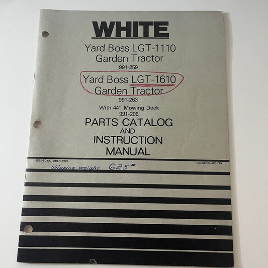 White Yard Boss LGT-1110 Garden Tractor Catalog & Manual 1979 TK2-XB1
