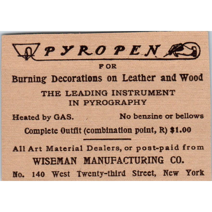 Pyropen Pyrography Wiseman Manufacturing Co NY c1905 Victorian Ad AE9-MA9