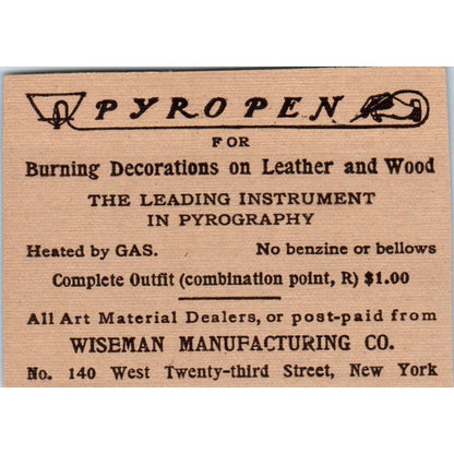 Pyropen Pyrography Wiseman Manufacturing Co NY c1905 Victorian Ad AE9-MA9