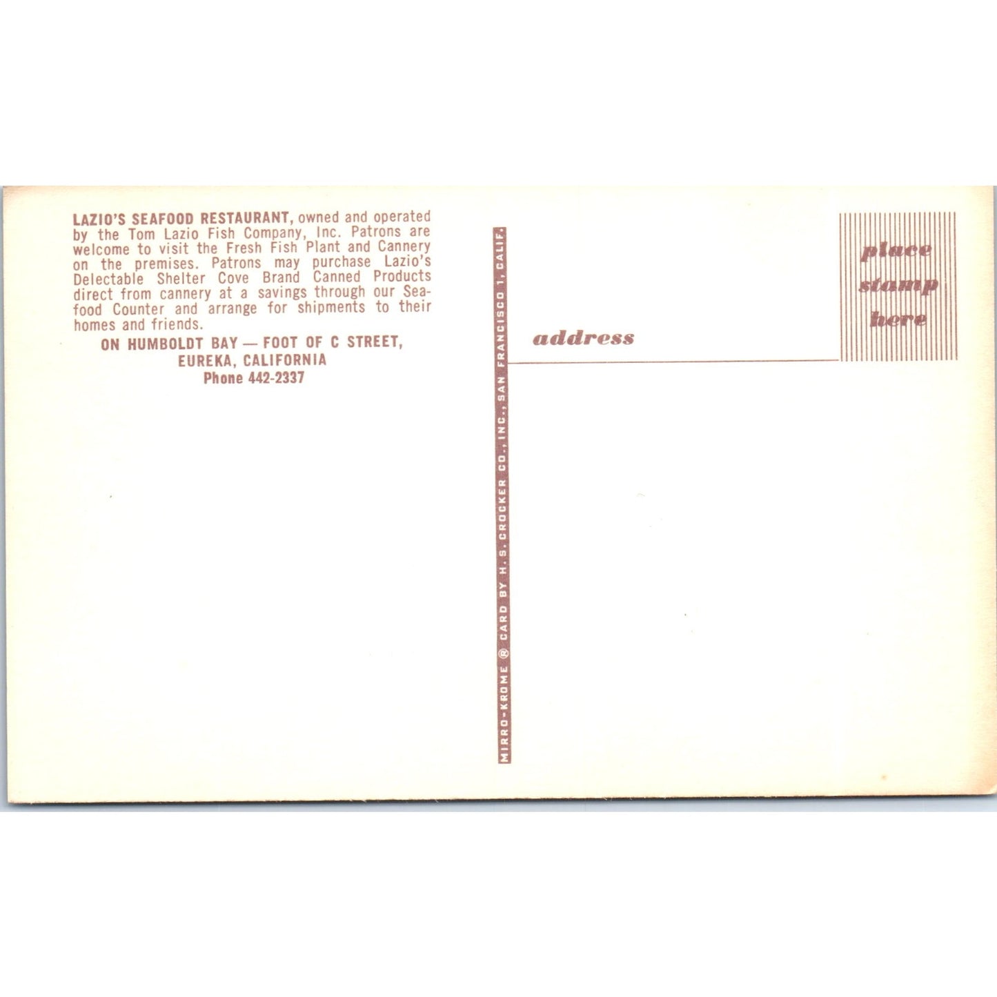 Laizo's Seafood Restaurant Interior Eureka CA Vintage Original Postcard PD3