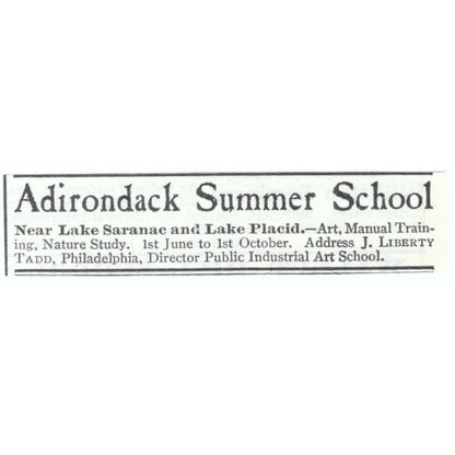 Adirondack Summer School J. Liberty Tadd Philadelphia 1903 Magazine Ad AF7-SS1