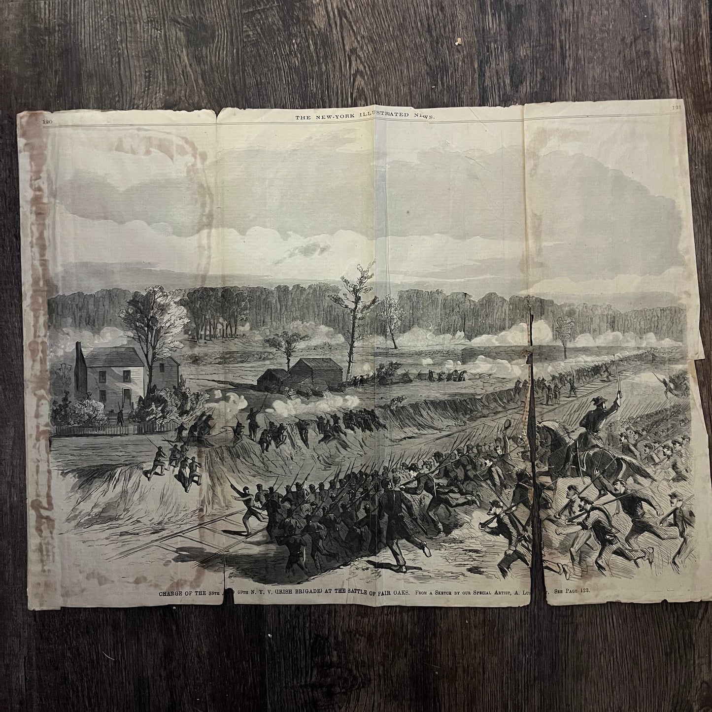 Charge of Irish Brigade Battle of Fair Oaks 1863 Civil War Engraving C40