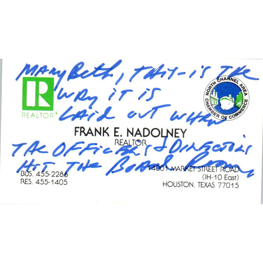 Frank E. Nadolney Realtor Houston TX Vintage Business Card SD8-B2