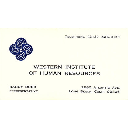 Randy Dubb Western Institute of Human Resources Long Beach Business Card SD9-B11