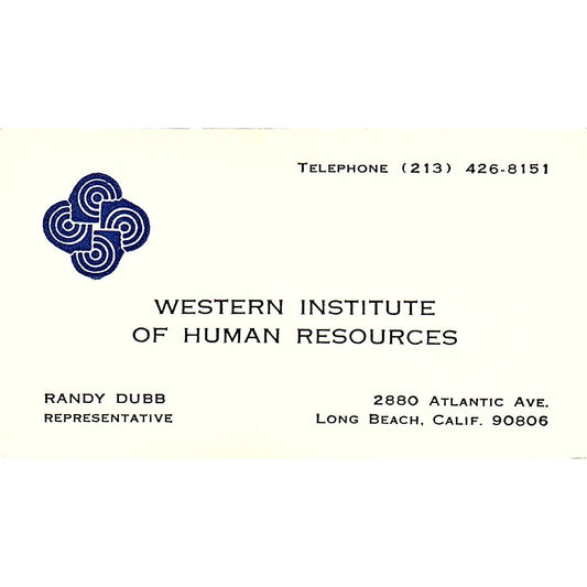 Randy Dubb Western Institute of Human Resources Long Beach Business Card SD9-B11