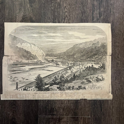 View of Harpers Ferry and Maryland Heights Original 1863 Civil War Engraving C79