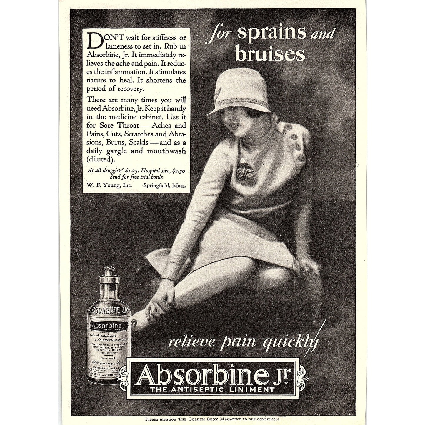W.F. Young Inc Absorbine Jr Antiseptic Liniment Springfield MA 1926 Ad AG3-7