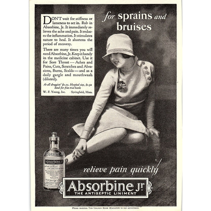 W.F. Young Inc Absorbine Jr Antiseptic Liniment Springfield MA 1926 Ad AG3-7