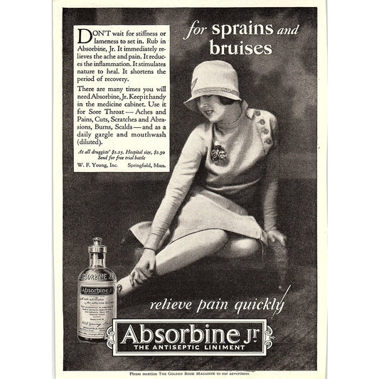 W.F. Young Inc Absorbine Jr Antiseptic Liniment Springfield MA 1926 Ad AG3-7