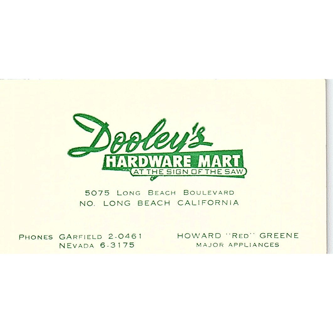 Dooley's Hardware Mart Howard Greene Long Beach CA Vintage Business Card SB4-B8