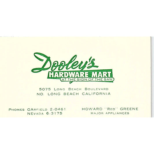 Dooley's Hardware Mart Howard Greene Long Beach CA Vintage Business Card SB4-B8