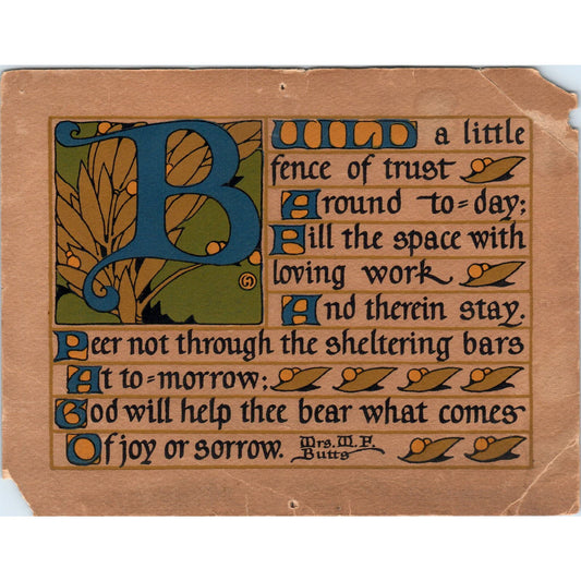 1908 Build a Little Fence of Trust Card M.F. Butts Paul Elder & Co 5x6 AB9