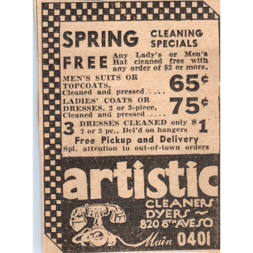 Artistic Cleaners & Dryers Spring Cleaning 1935 Minneapolis Journal Ad AE7-H2