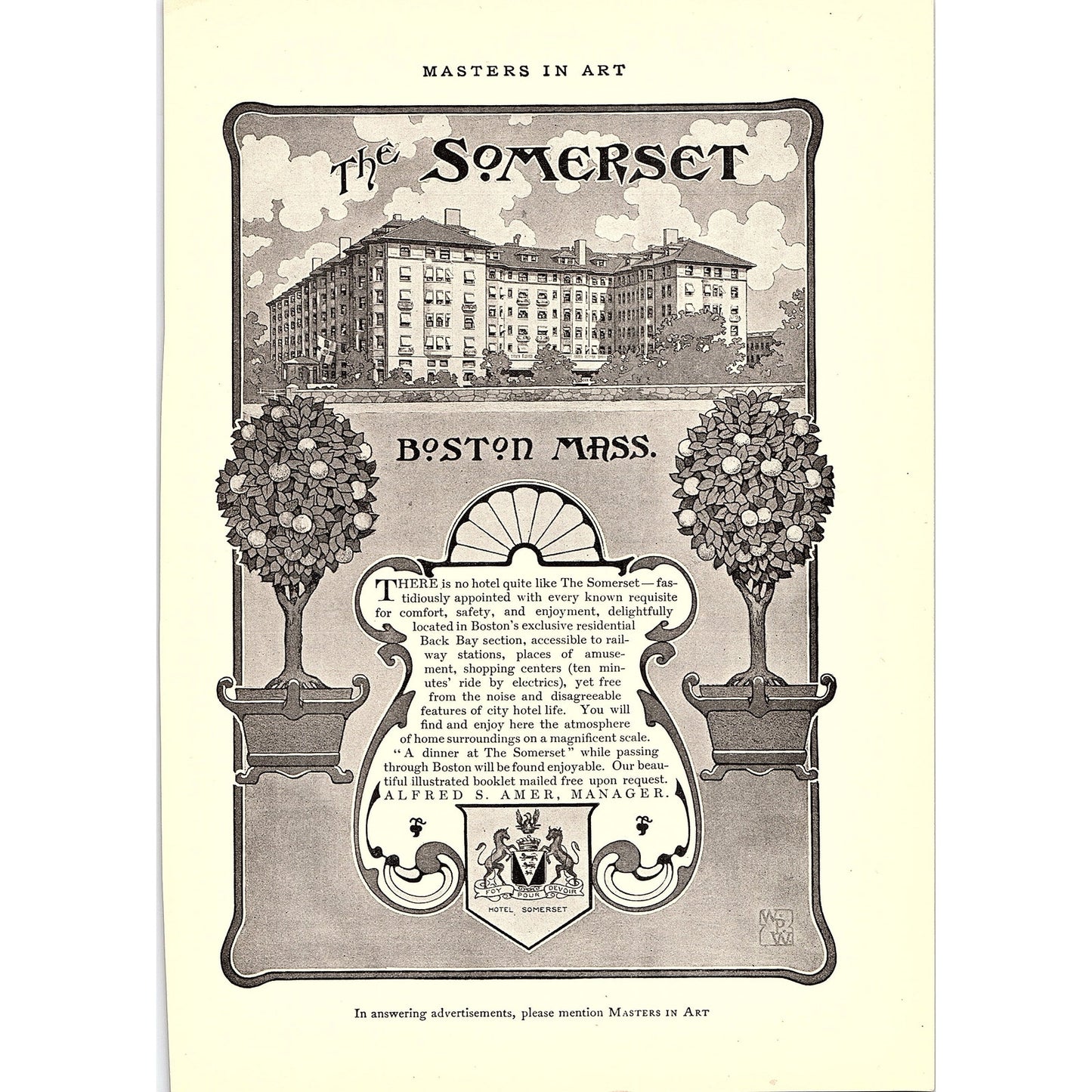The Somerset Hotel Alfred S. Amer Boston MA - 1904 Ad AF4-6