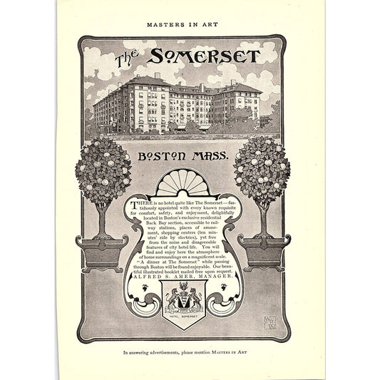 The Somerset Hotel Alfred S. Amer Boston MA - 1904 Ad AF4-6