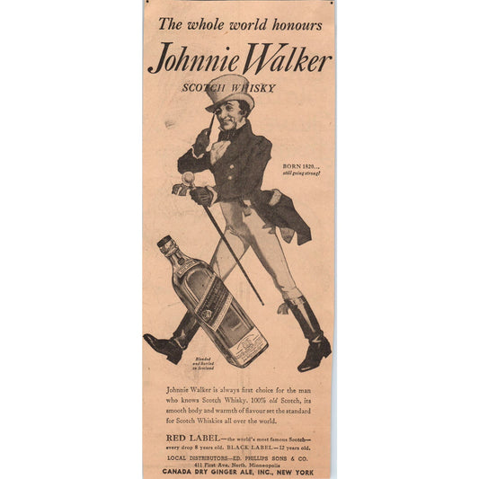 Johnnie Walker Red Label 4x8" 1935 Minneapolis Journal Advertisement D10