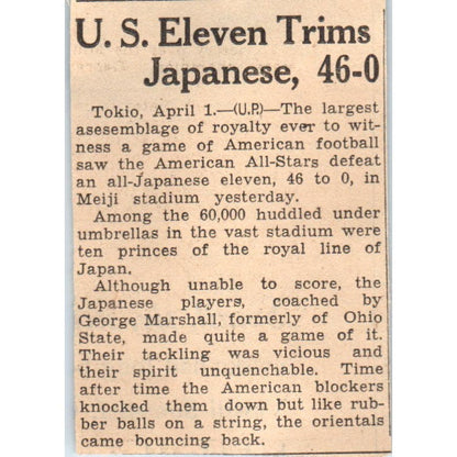 American Football Stars Defeat All Japanese Team 1935 News Article AE7-H2