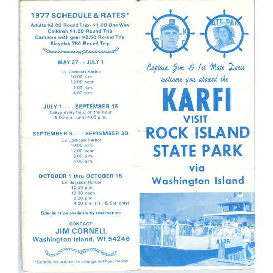 Vtg Rock Island Karfi Cruise Captain Jim & Doris Fold Out Travel Brochure TF4-B1