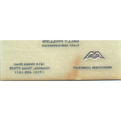 Sally Phillips Merichem Company Houston TX Vintage Business Card SE3-B9