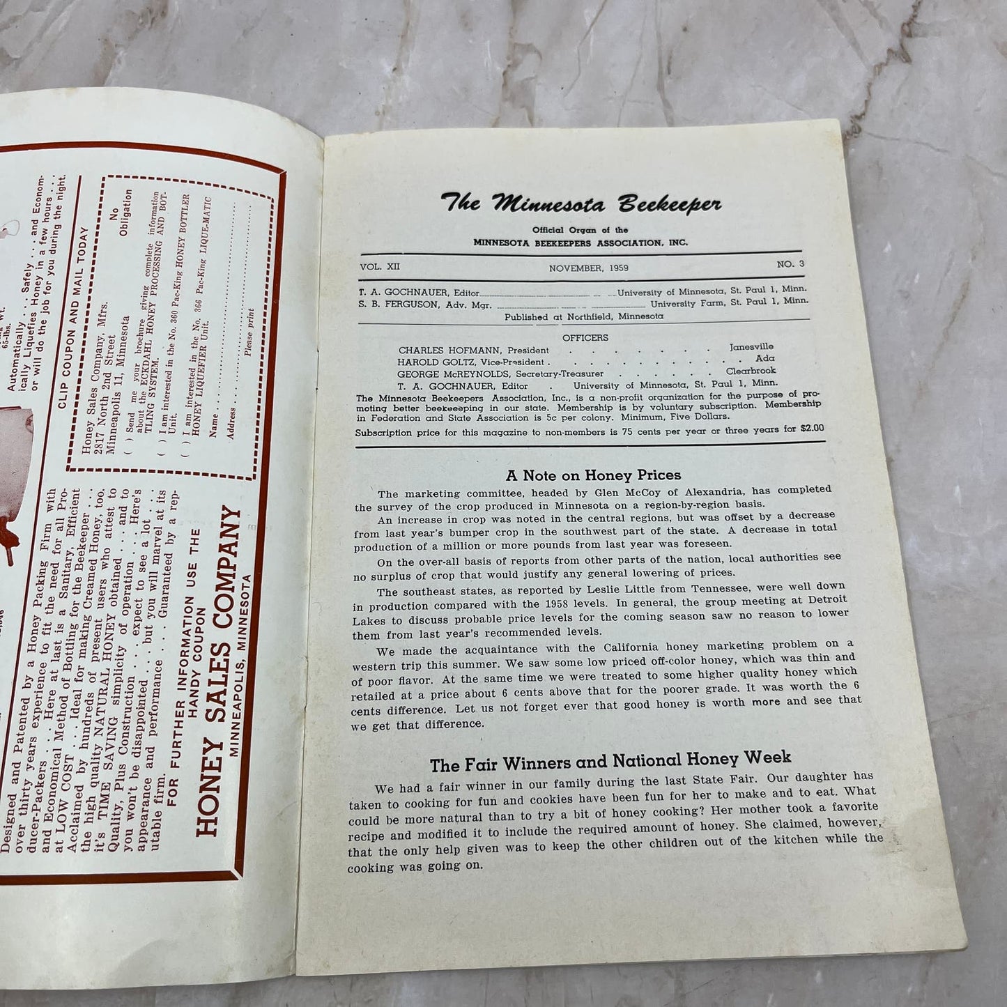 1959 Nov The Minnesota Beekeeper Magazine Red Wing MN Beekeepers Association TD5