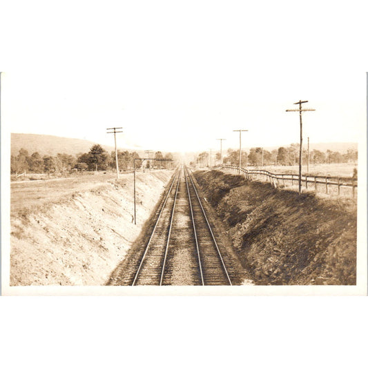 View Down Railroad Tracks RPPC Real Photo Postcard AB9